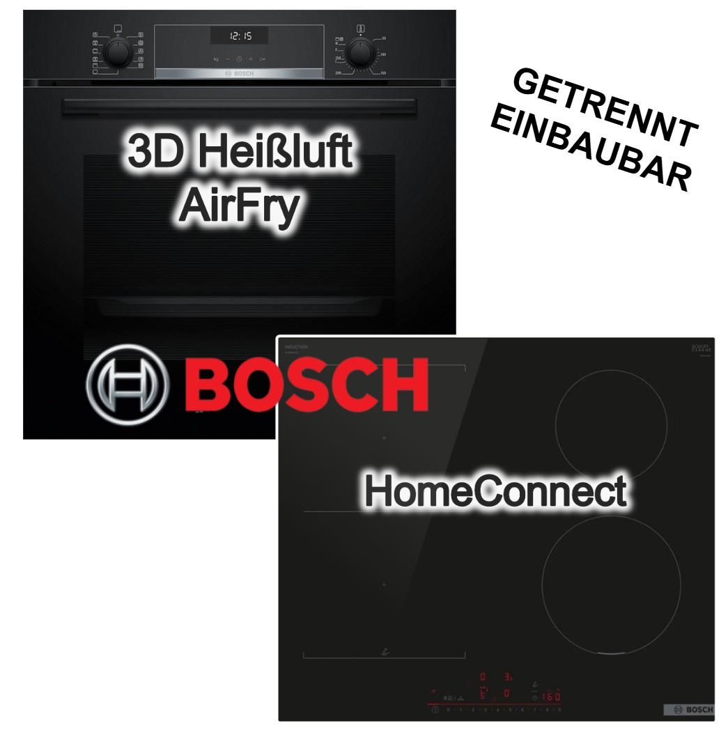 Herdset Bosch Einbaubackofen 3D-Heißluft Air Fry + Induktionskochfeld Home Connect CombiZone