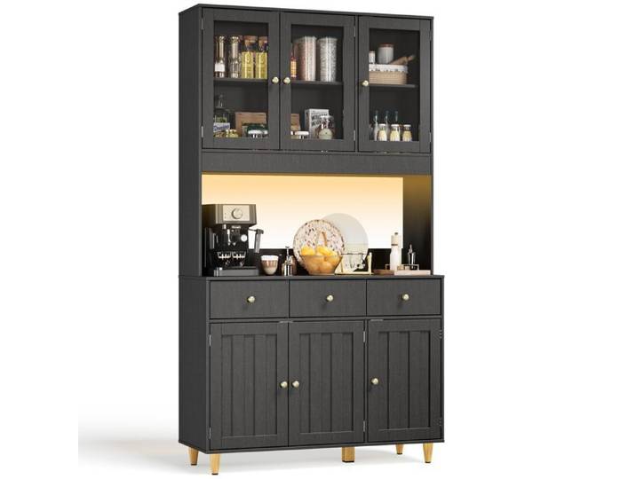 Buffet haut cuisine - BEALIFE - Bealife - 6 portes 3 tiroirs - Niche réglable - LED & prise USB
