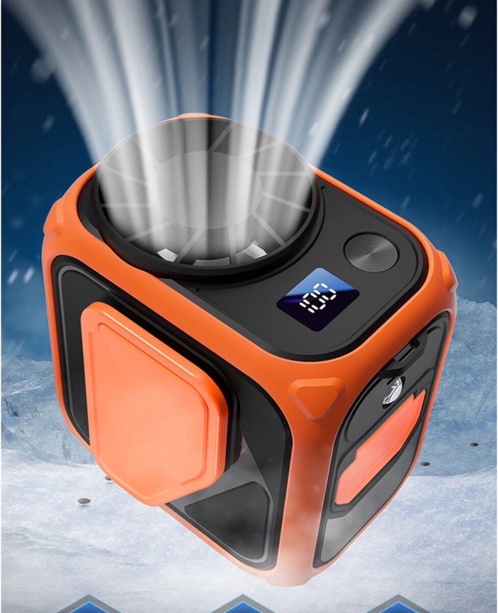 INF Tragbarer Taillenventilator mit digitaler Anzeige – wiederaufladbarer Hals- und Taillenventilator mit LED-Licht und Orange