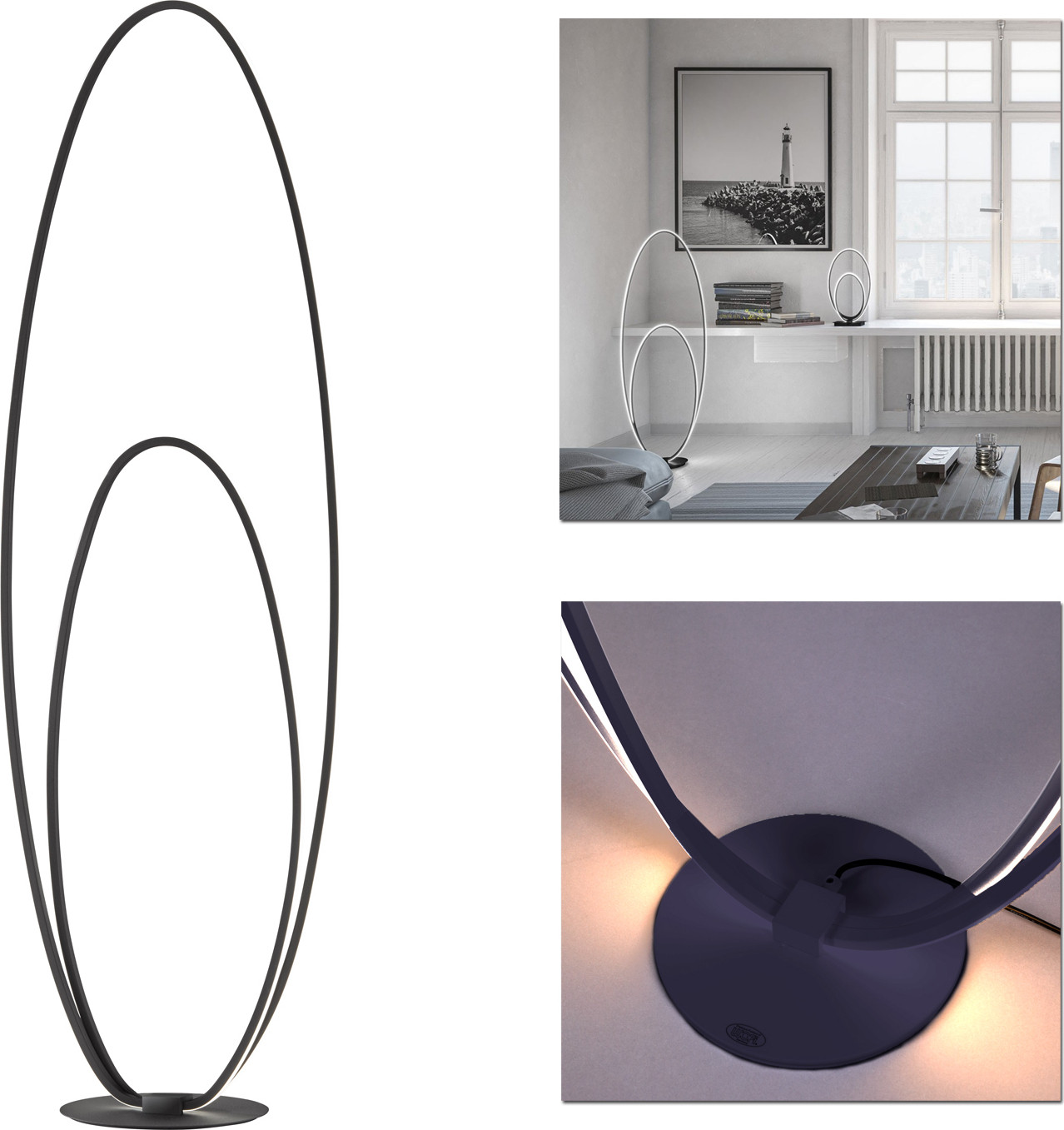 Moderne zwarte LED vloerlamp met ovaal design