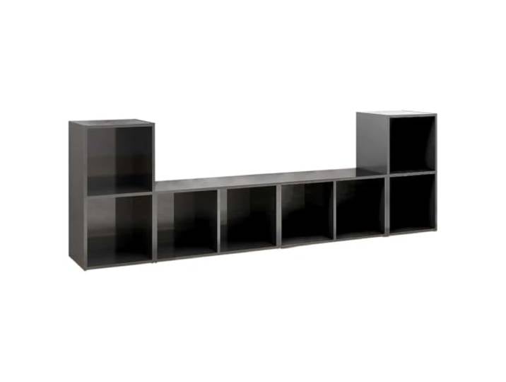 KUPTYERFG 4er Set TV Schrank Hochglanz Grau 72x35x36,5cm Holzwerkstoff Flexibles Lowboard Set für Wohnzimmer und Schlafzimmer, horizontal oder vertikal nutzbar mit 2 offenen Fächern.