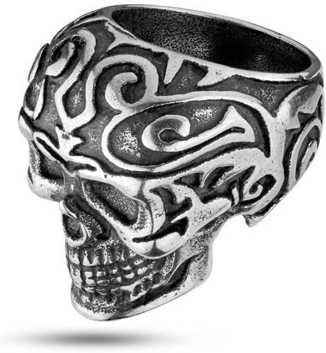 Police Herrenring Tribal Edge aus Edelstahl mit Totenkopf