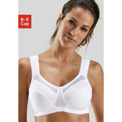 Sport-BH H.I.S "ohne Bügel aus schnell trocknendem COOLMAX-Material", Damen, Gr. 95, Cup B, weiß, Microtouch, Obermaterial: 90% Polyester (COOLMAX), 10% Elasthan, BHs Sport-BH, mit breiten, wattierten Trägern, große Größen