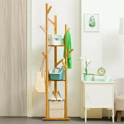 UNHO Solid Wood Floor Standing Hat Coat Hanger Storage Rack