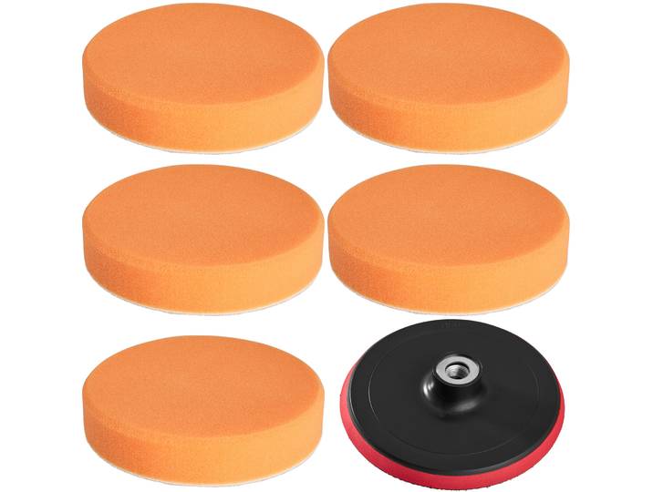 Lot de 5 éponges de polissage moyen et 1 disque de polissage Auto 150mm - orange