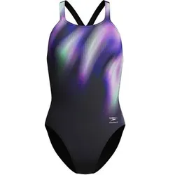 SPEEDO Damen Schwimmanzug FL PLACEMENT PRINTED POWERBACK, Größe 34 in Schwarz Schwarz