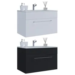 VCM 2-tlg. Waschplatz Waschtisch   Waschbecken Unterschrank Breite 80 cm   Badmöbel Set hängend mit einer Schublade   Badinos