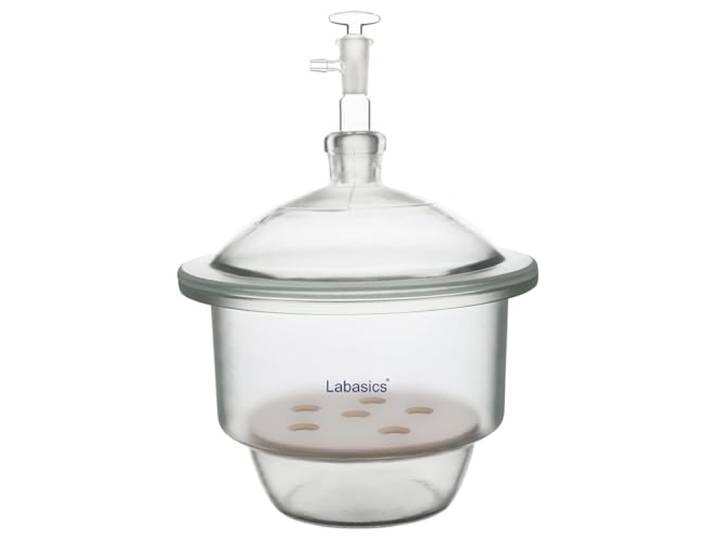 Labasics Glas-Vakuum-Exsikkator, Glas-Labor-Vakuum-Exsikkator mit Glas-Vakuumventil und Porzellanteller für Laborforschung, 180 mm