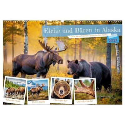 Elche und Bären in Alaska (Wandkalender 2027 DIN A2 quer), CALVENDO Monatskalender