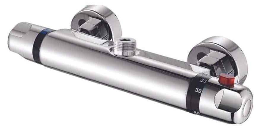 Dripio Thermostatische douchestang met dubbele knop, chroom en messing