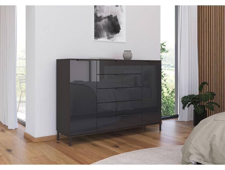Buffet Flipp Verre avec structure 111 cm 160cm Gris/Gris
