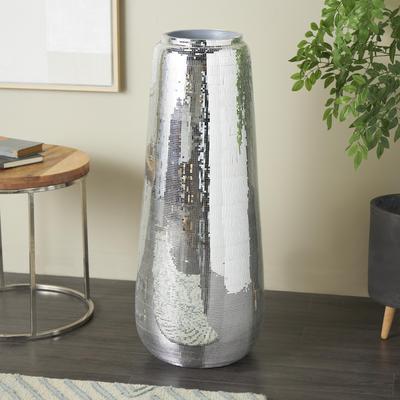 ARCILLA ELEMENTAL Silver Fiberglass Mosaic Floor Decorative Vase with Blue Interior