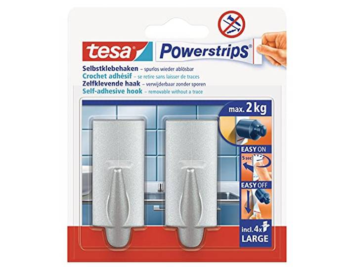 Tesa 58055-00004-03 Powerstrips Hooks Large TREND Chrome
