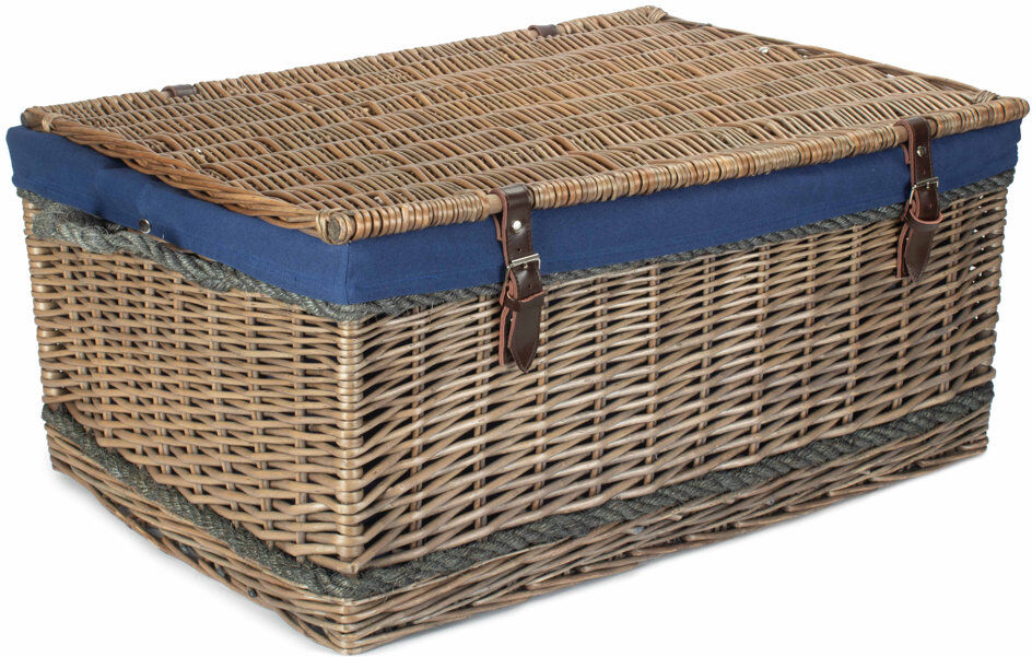 Fleur De Lis Living Wicker Rope Handled Storage Trunk with Lining Black/Black 94.47L