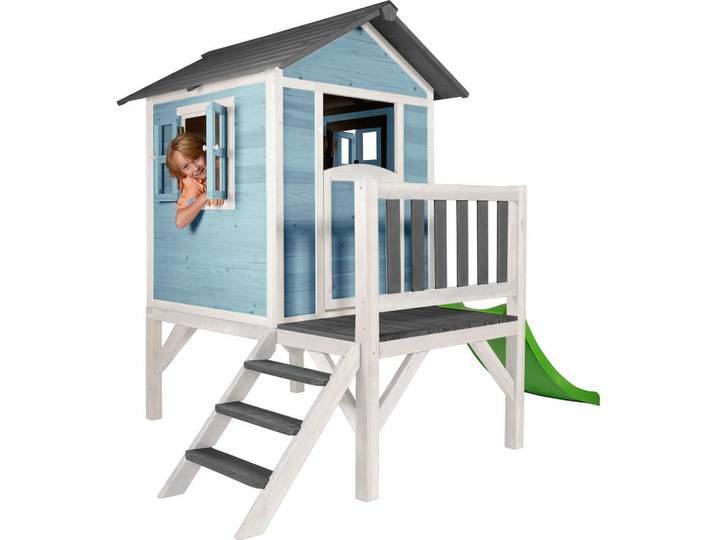 Spielhaus axi, Blau, Grau, Weiß, Holz, Hemlocktanne, massiv, 260x190x167 cm, Fsc, Freizeit & Co, Gartenspielzeug, Spielhäuser