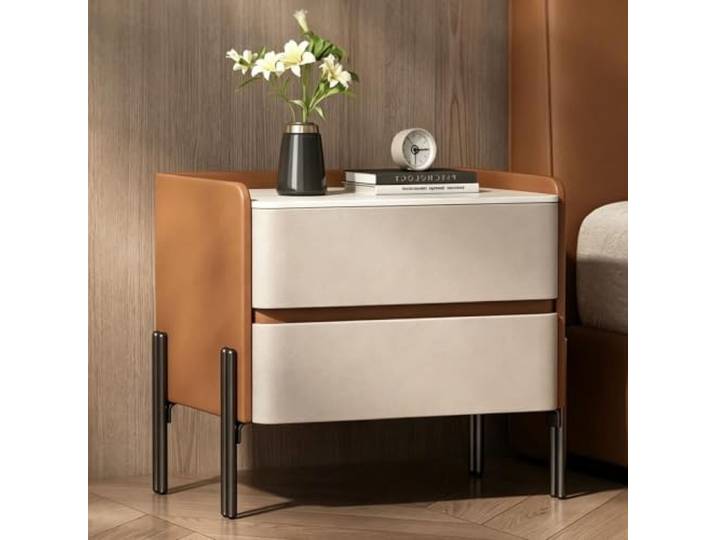 Moderner Nachttisch Mit 2 Schubladen Beistelltisch Metallbeine Dekorative Möbel Verdeckte Griffe Aufbewahrungsschrank for Schlafzimmer, Wohnzimmer, Wohnung(Orange,45cm/18in)