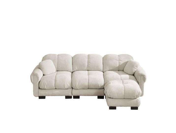 ELVORIN canapé d angle modulable 3 places ottomane mobile 2 coussins inclus chenille kaki clair