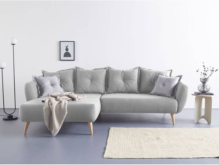 Ecksofa HOME AFFAIRE Baggio formschöne Polsterecke, bequem, Breite 277cm, L-Form , grau, B:277cm H:80cm T:162cm, Sofas, Ecksofa, Zierkissen inklusive
