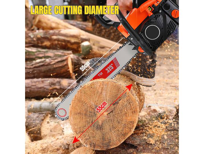 Tronçonneuse à essence haute puissance, scie à bois domestique, machine de coupe de bois multifonctionnelle, tronçonneuse à essence portable pour l'abattage d'arbres, la taille des branches et la