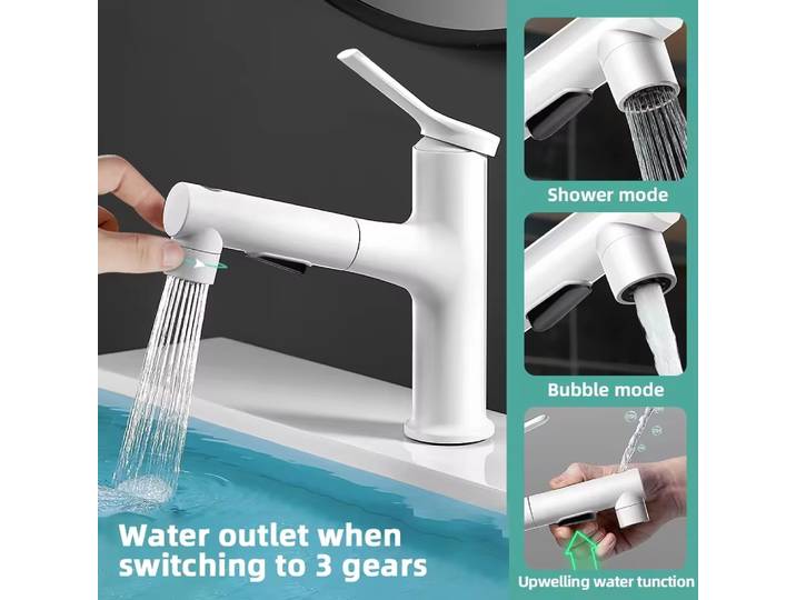 2025 nouveau robinet de gargarisme d'évier de salle de bains, robinet extractible, mélangeur d'eau chaude et froide, accessoires de robinet monotrou d'évier de salle de bains