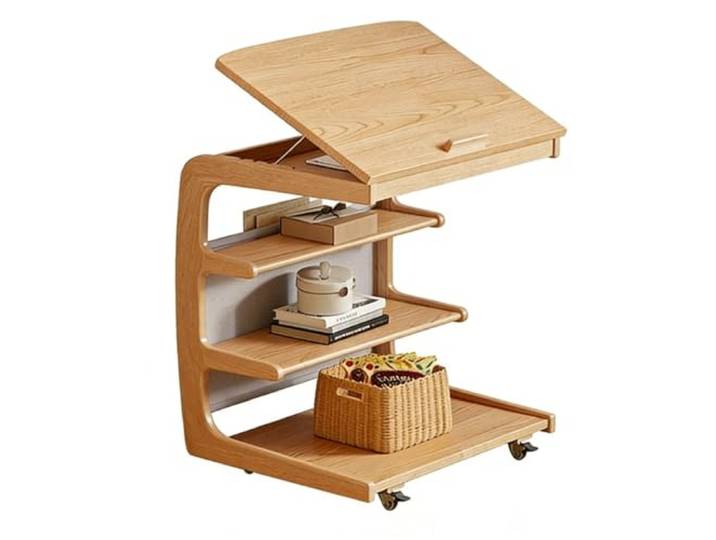 2WFYJNITP Wohnzimmer Mobiler Nachttisch mit Klapptisch aus Holz Mittelstück(Wood Color)