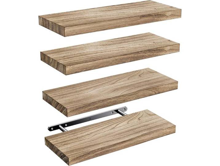 Lot De 4 Étagères Murales De 40 Cm En Bois De Paulownia Brun Clair Étagères Murales En Bois Pour Décoration Murale