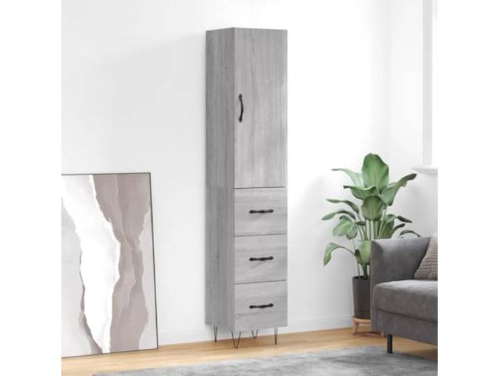 HEFZGDB Stilvolles Highboard mit Stauraum in Grau Sonoma, Modernes Highboard mit Metallfüßen aus Holzwerkstoff, Langlebiges mit Türen, Weißes mit Stauraum