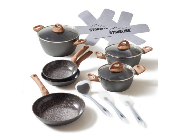 Stoneline Kochgeschirr-Set 14-Teilig, Grau, Metall, Kochgeschirr, Töpfe, Topfsets