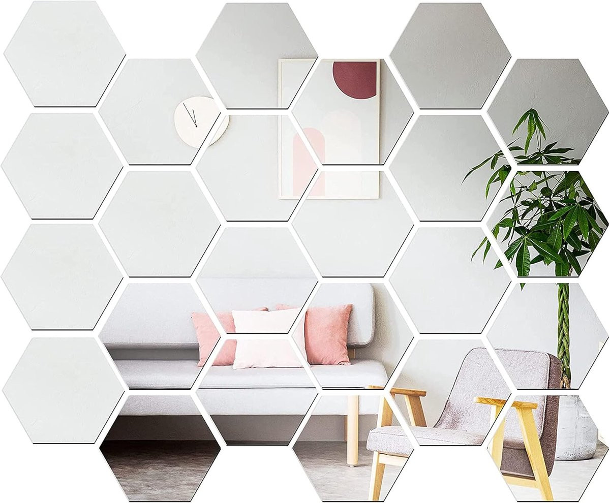 24 stuks Hexagon Spiegel Wandstickers voor decoratie van de woonkamer, slaapkamer of tv-muur