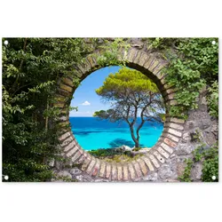 GARTENPOSTER Meer - Baum - Tropisch - Ausblick Gartendeko 90x60 cm