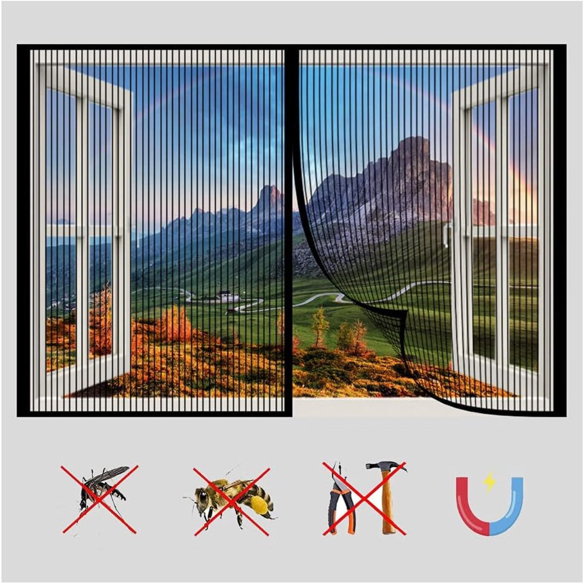 Insectenhor voor raam met klittenband, 165 x 225 cm