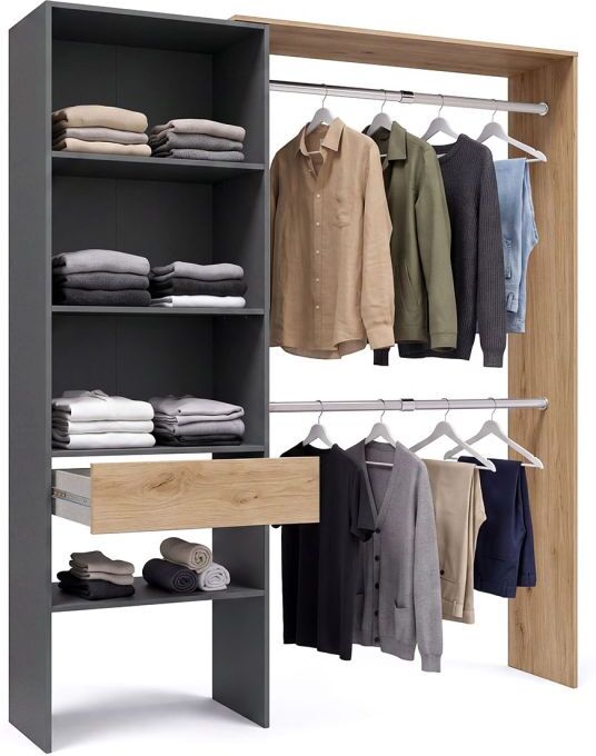 duehome Armario vestidor abierto con diseño funcional 158x187 cm Aura - Gris Grafito - Alpine Oak