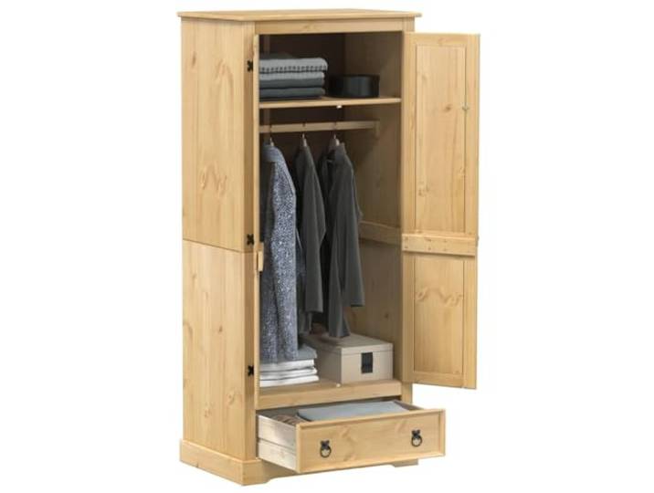 LPERTGFHU Kleiderschrank aus massivem Kiefernholz, Schlafzimmerschrank mit Stauraum, 76x50x170 cm, rustikales Design mit Metallgriffen, Braun