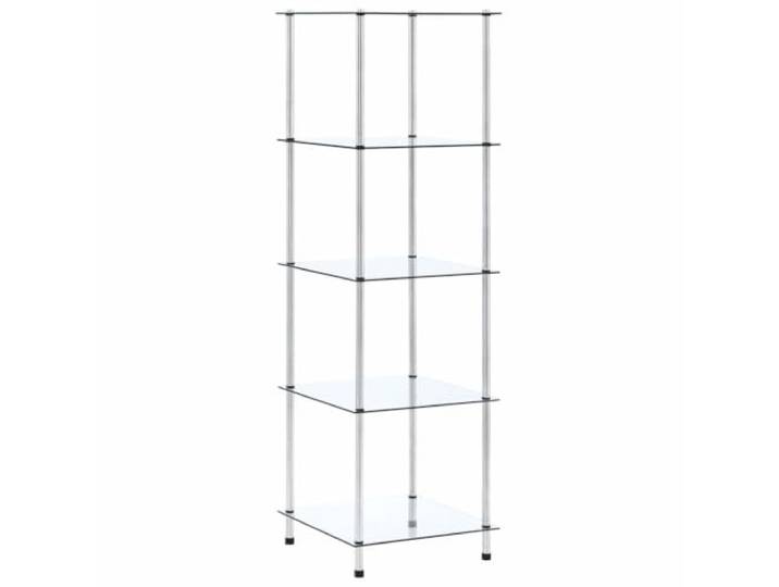 KGFHERENB Glasregal 5 Ablagen Standregal Vitrine 40x40x130 cm Transparent Vielseitiges Eckenregal aus Gehärtetem Glas & Edelstahl für Wohnzimmer, Bad und Büro. Elegant, pflegeleicht und sicher.