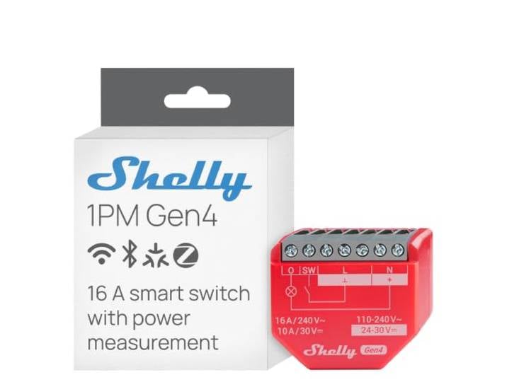 Shelly 1PM Gen4 - Interrupteur Matter\, Zigbee\, Wi-Fi\, 1 Canal 16A\, Mesure de consommation électrique\, Éclairage connecté\, Contrôle à distance app\, Compatible Apple Homekit\, Alexa\, Google\, SmartThings