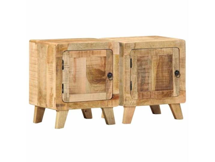 KUTYWEXFM Nachttisch 2er Set Massivholz Mango 40x32x46 cm Kompakte Nachtschränke mit Tür und Holzbeinen für geordnete Aufbewahrung im Schlafzimmer oder Wohnbereich.