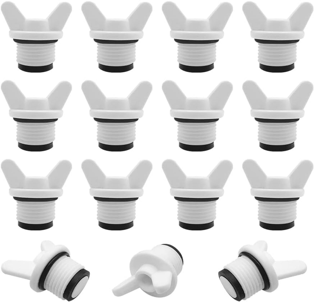 15 stuks Blindstoppen 1/2 inch met afdichting en vlinderhandvat, wit
