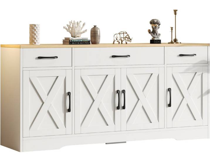 SeedWave Sideboard Moderne Kommode Vielseitiger Ess-Sideboard X-Förmig Design mit Fächern, Verstellbare Einlegeböden
