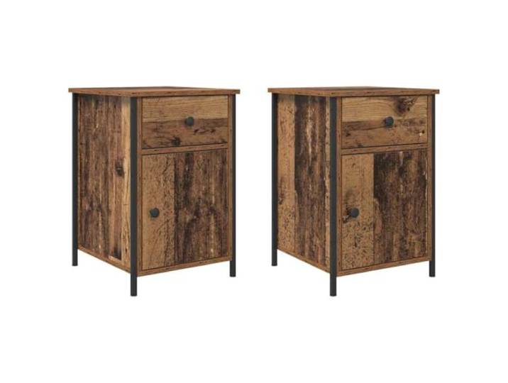 Coespram Nachttisch 2er Set Altholz Optik 40x42x60cm Holzwerkstoff Zwei Beistelltische mit je 2 Schubladen bieten geordneten Stauraum für das Schlafzimmer und gemütliche Leseecken.