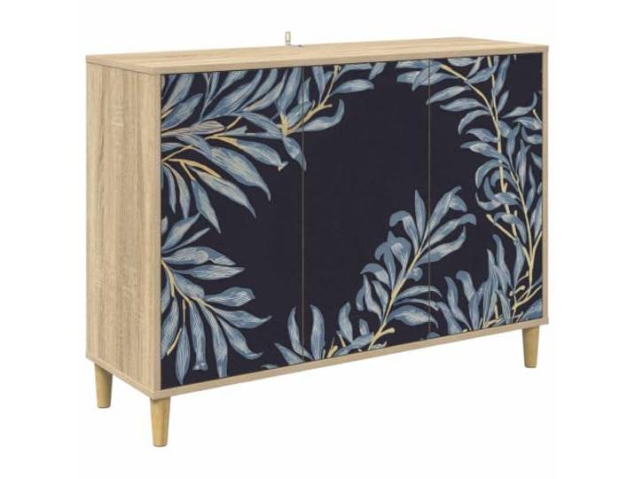 Foknhdi Sideboard DOKKUM Kommode 3 Türen Sonoma 102 x 33 x 75 cm Stilvoller Mehrzweckschrank fürs Esszimmer mit elegantem Frontmuster und bodenfernen Füßen für gute Luftzirkulation.