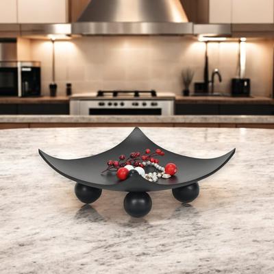 Cheungs Clyne Curved Black Wood Trays on Wood Orbs
