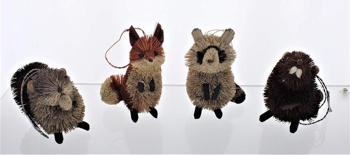 Set van 4 handgemaakte houten dieren ornamenten voor kerstdecoratie, multicolor