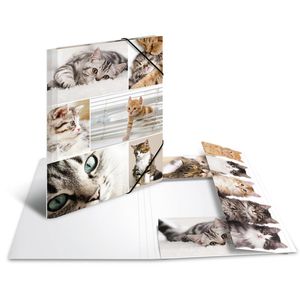 Herma Zeichenmappe 19212, Katzen, A4, Karton, 3 Einschlagklappen, Gummizug, 3 Stück