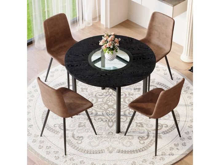 MEUBLIV Table à manger ronde avec 4 chaises marron 100x100x76 cm métal noir