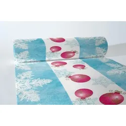 MANK Tischläufer Airlaid Coline in Blau-Pink,  40 cm x 24 m, 1 Stück - Tischtuch Weihnachtskugeln Eiskristall
