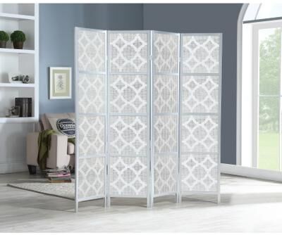Roundhill Furniture Quatrefoil Infused Diamond Design 4-panel Room Divider