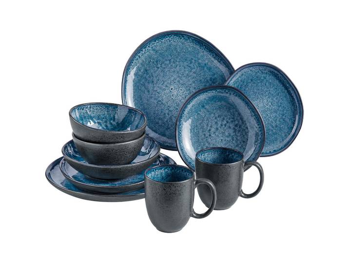 Novel Kombiservice, Blau, Keramik, 10-teilig, Farbverlauf, 390 ml,725 ml, Lfgb, Handmade Quality, lebensmittelecht, Geschirr, Geschirr-Sets, Kombiservice