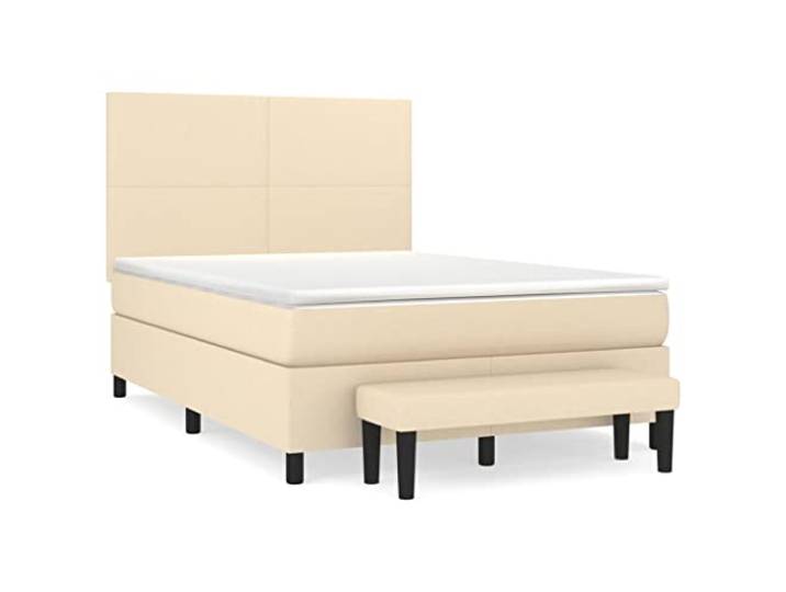 KKgypkn Boxspringbett mit Taschenfederkernmatratze Creme 140x190 cm Stoff, höhenverstellbares Kopfteil, mittelharte Stützkraft, hautfreundlicher Bezug