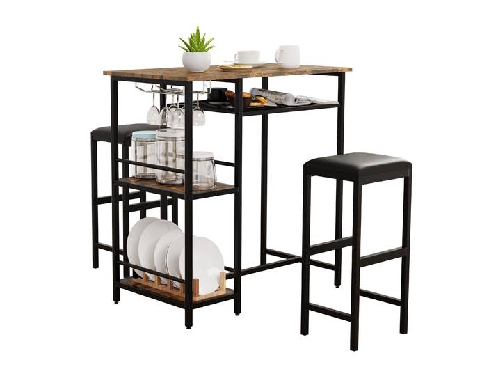 Bartisch VCM 3 tlg. Set Bartisch Bistrotisch Barhocker Kolari , braun (eiche vintage), B:90cm T:50cm, Tische, Bartisch