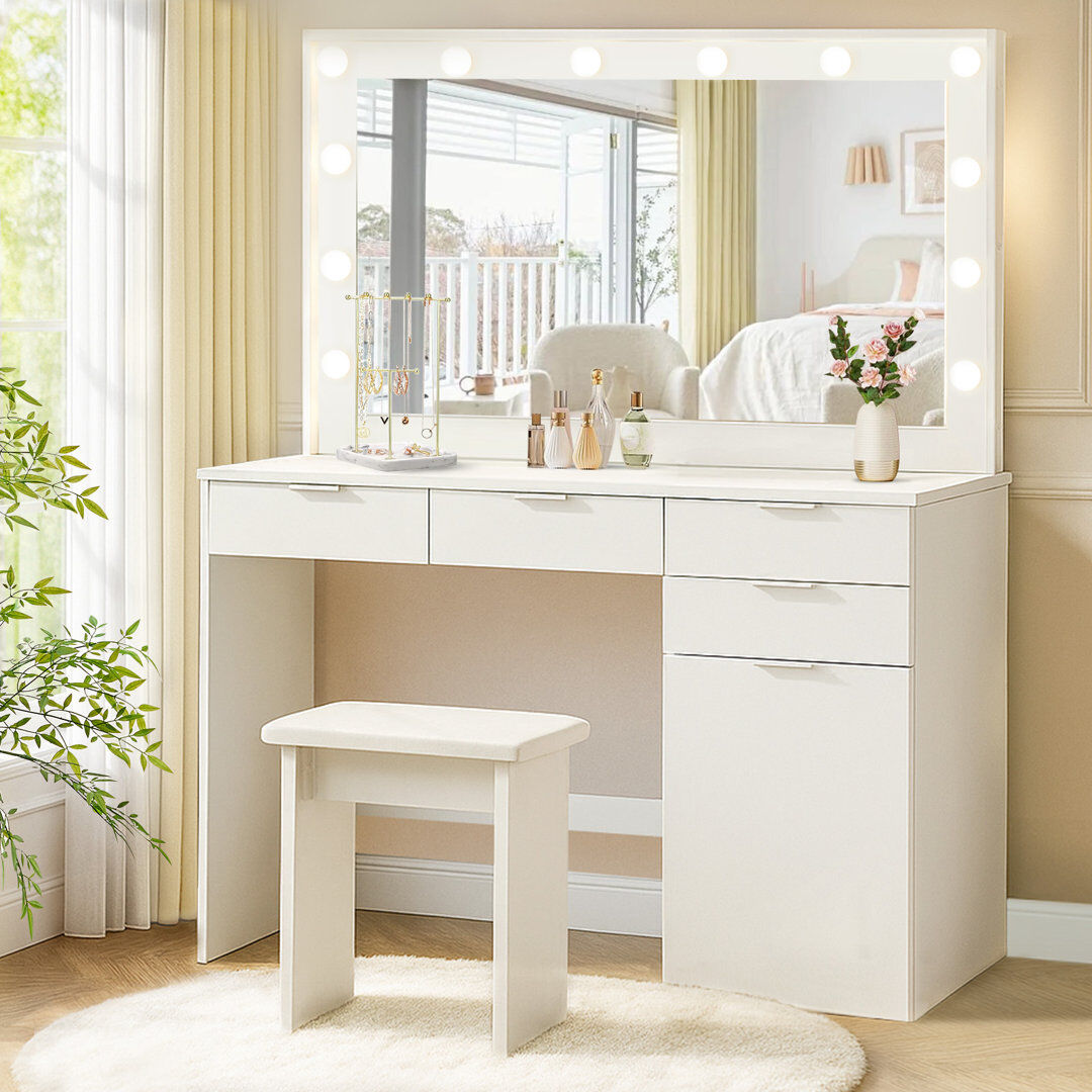Brayden Studio Comfort Dressing Table with Mirror White 140cm H X 105cm W X 40cm D